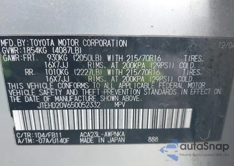 2005 Toyota Rav4 z USA, uszkodzony, nr VIN JTEHD20V650052332